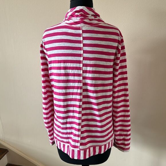 Chico’s Zenergy pink/white striped mixed drawstring cowl cotton top Size 1(8/10) - Picture 7 of 7